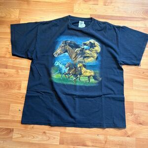 Vintage Wild Horses Graphic Tee Black Multi-Color  Delta Pro Heavyweight T-Shirt